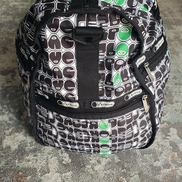 Le Sport Sac Green White Black Weekender Duffle Bag Suitcase + Makeup Tote - Picture 11 of 13